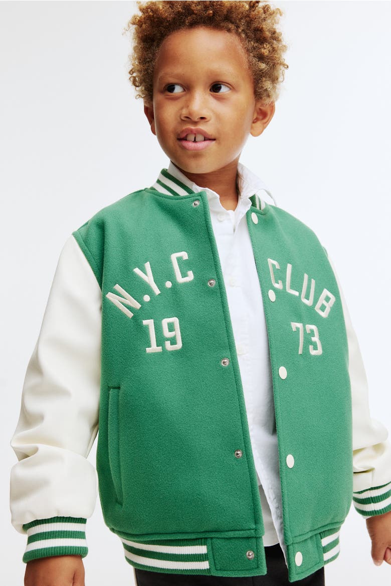 Motif-detail Baseball Jacket, Alternate, color, Green/N.Y.C Club