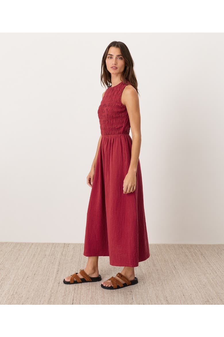 Organic Cotton Coastal Double Gauze Smocked Dress, Alternate, color, Poppy Red