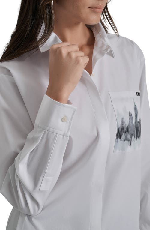 Dkny Skyline Pocket Oversize Long Sleeve Button-up Shirt In White