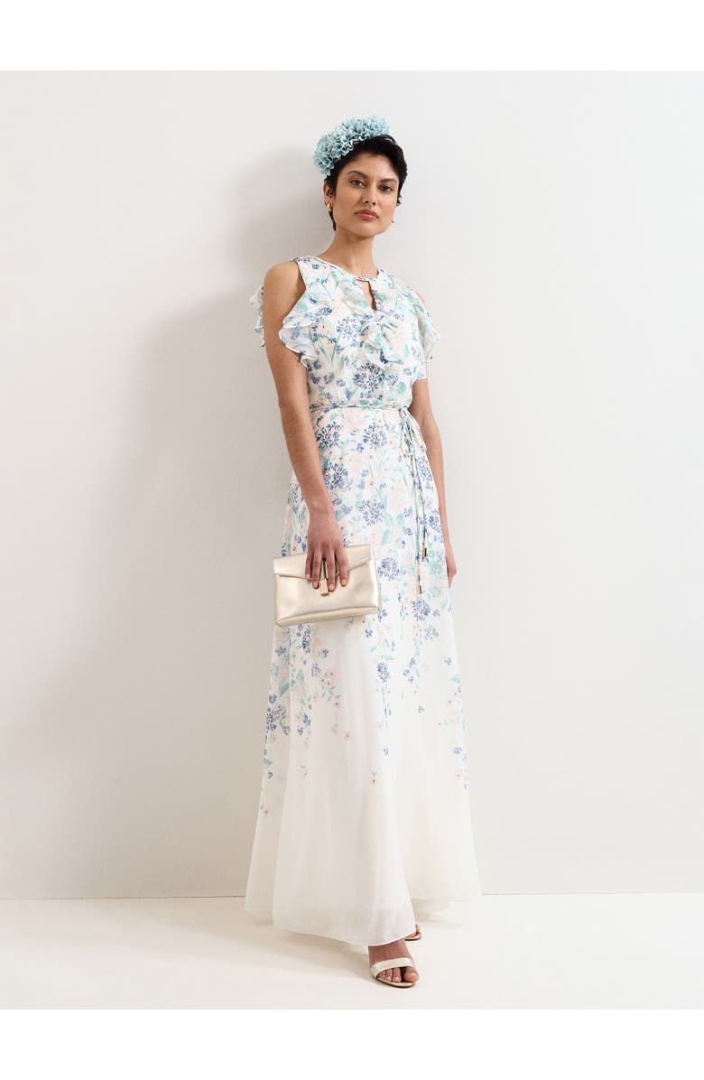 Phase Eight Rachel Floral Ruffle Detail Maxi Dress, Main, color, Ivory