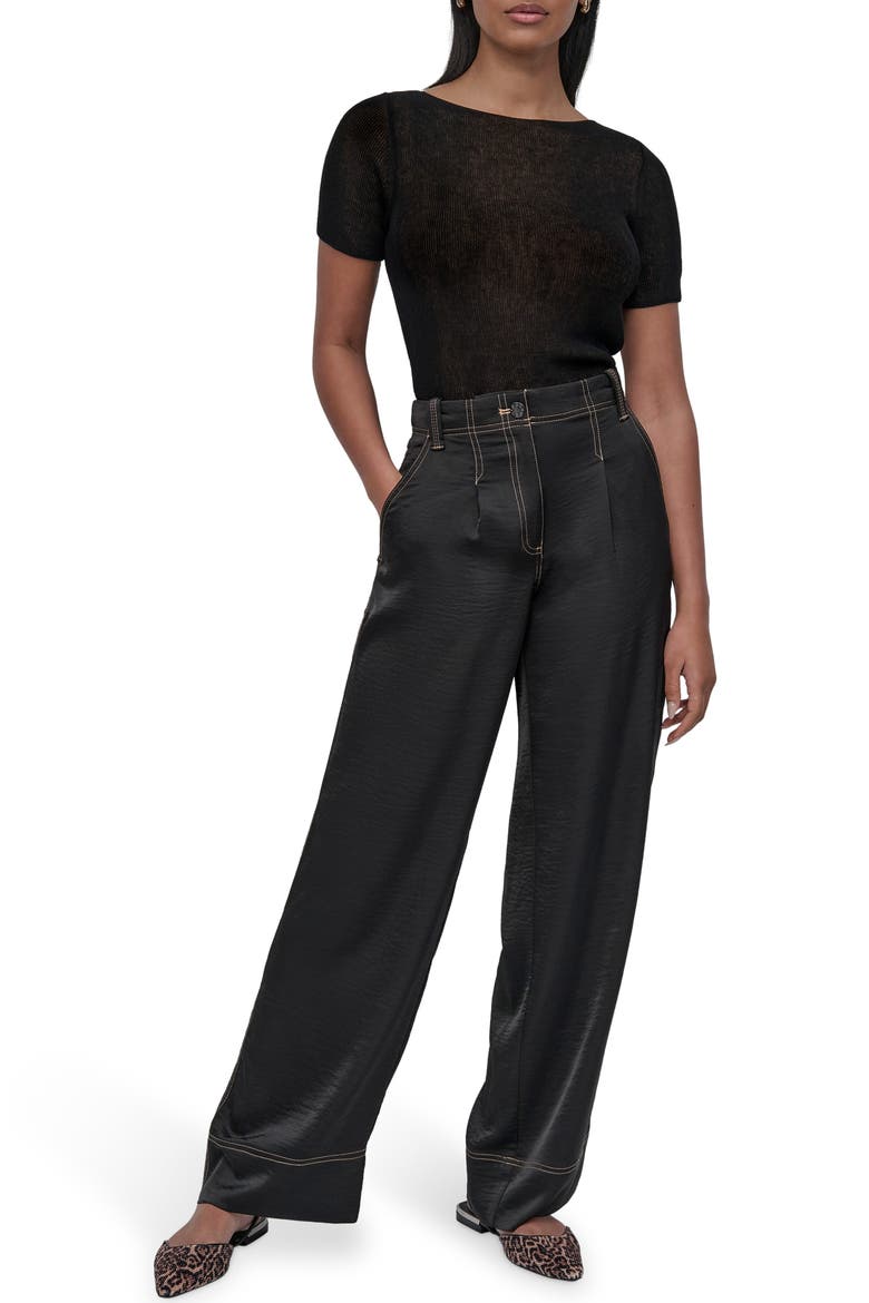 Glazed Contrast Stitch Straight Leg Pants, Alternate, color, BLACK