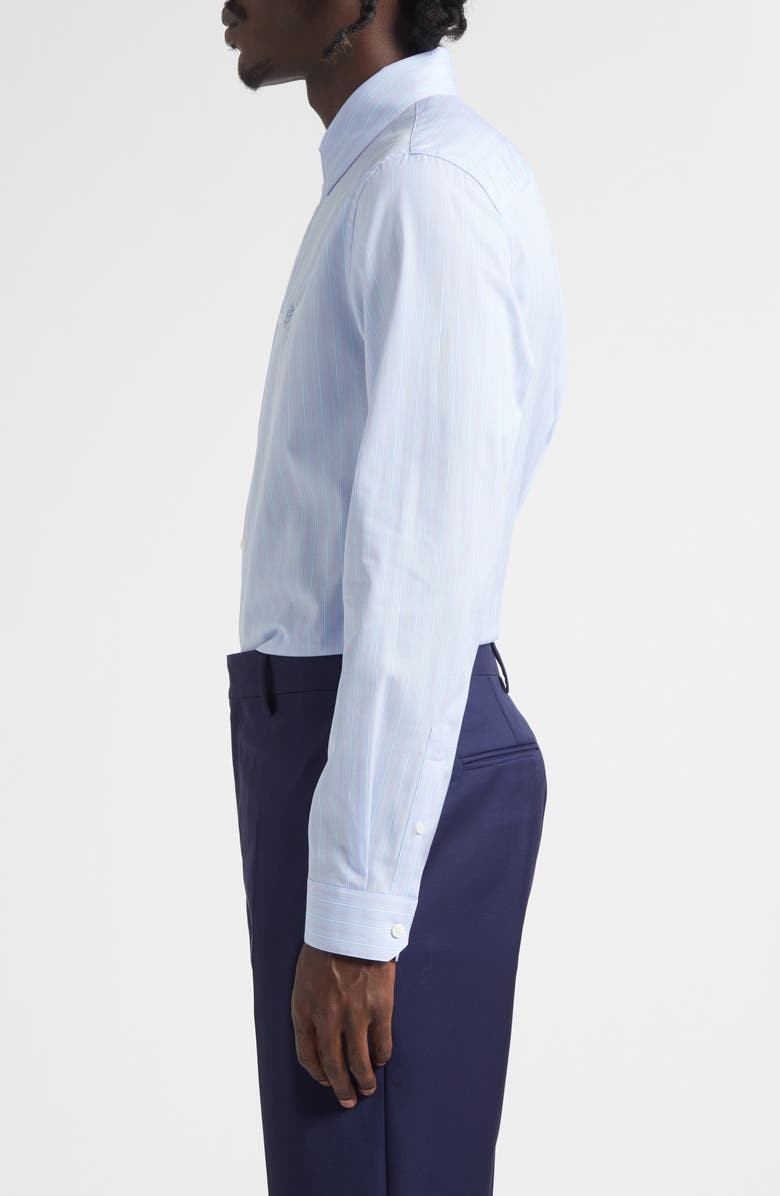 Versace Medusa Embroidered Stripe Cotton Poplin Button-Up Shirt, Alternate, color, Pastel Blue Pastel Pink