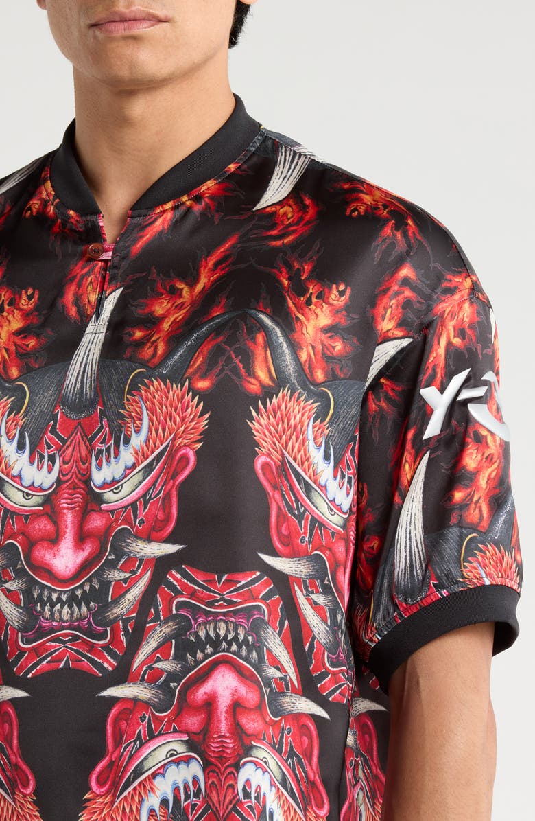 Y-3 Satin Yaksha Graphic Jersey Polo, Alternate, color, Red Multi