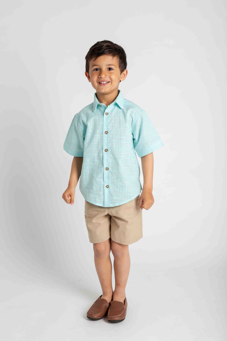 Gingham Linen Look Camp Shirt, Alternate, color, Jade/White