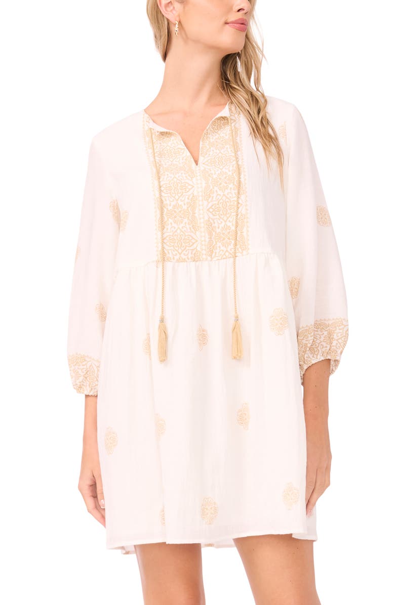 Vince Camuto Floral Brocade Shift Minidress, Alternate, color, Camel