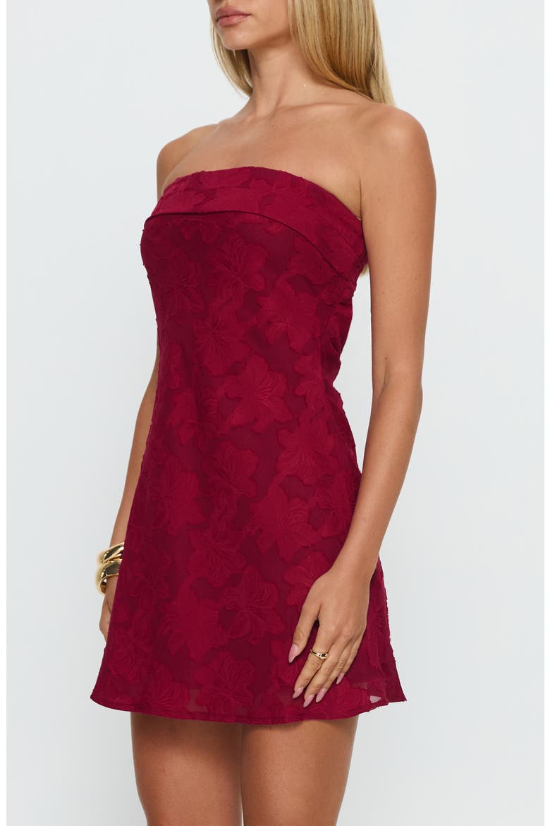 Phillipa Strapless Floral Jacquard Minidress, Alternate, color, BURGUNDY FLORAL
