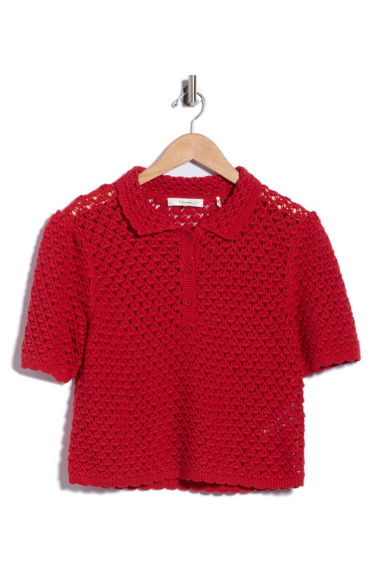 The Crochet Polo Sweater, Alternate, color, CHERRY RED
