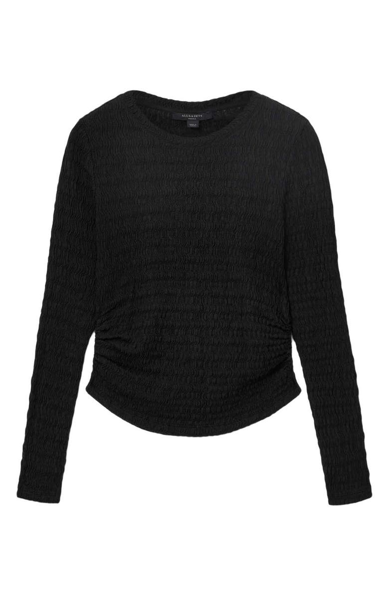 AllSaints Long Sleeve Shirred Top, Alternate, color, Black