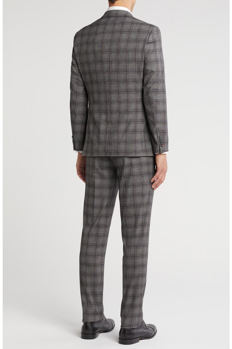 Plaid Trim Fit Peak Lapel Two-Piece Suit, Alternate, color, GREY