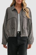 All in Favor Herringbone Balloon Sleeve Bomber Jacket