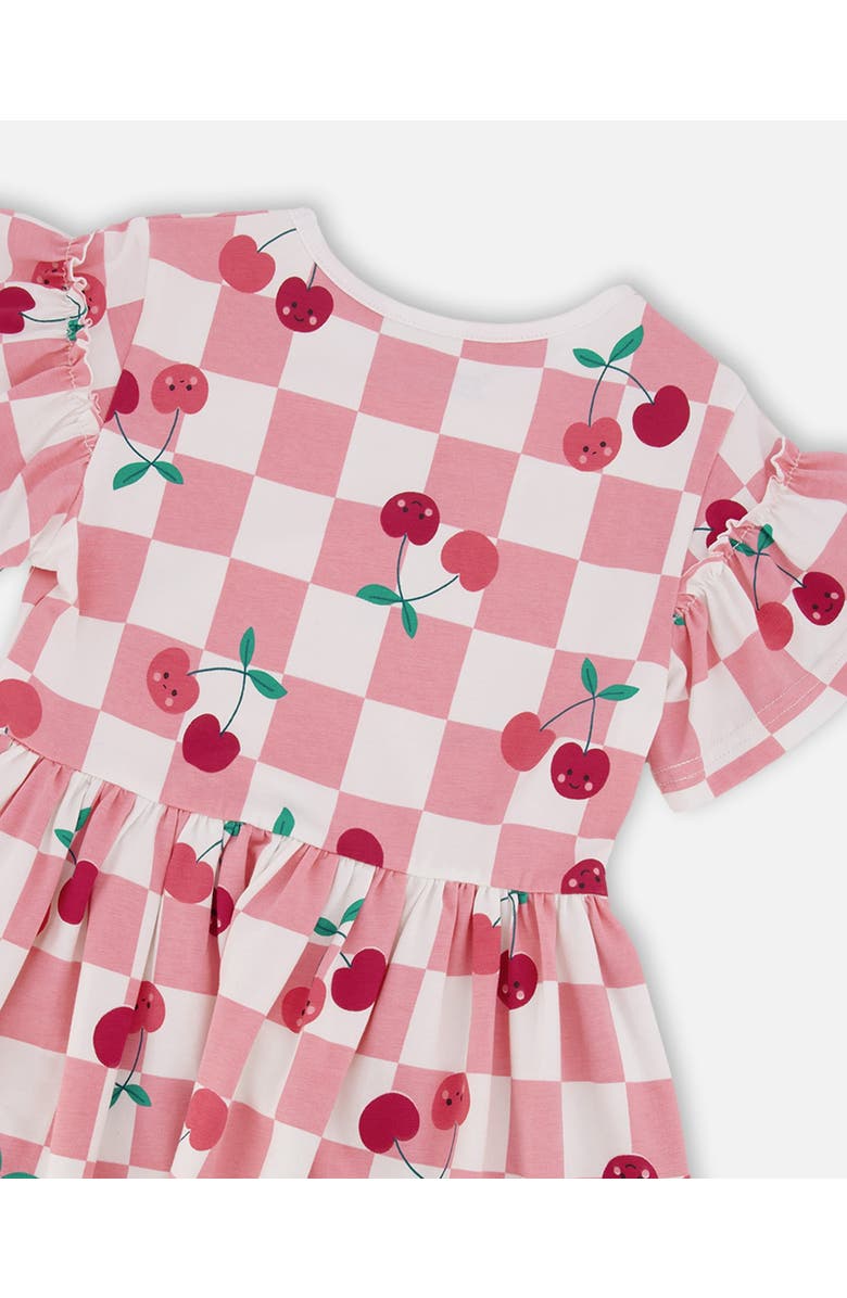 Deux par Deux Organic Cotton Jersey Cherries Short Sleeve Dress, Alternate, color, Pink Printed Cherries
