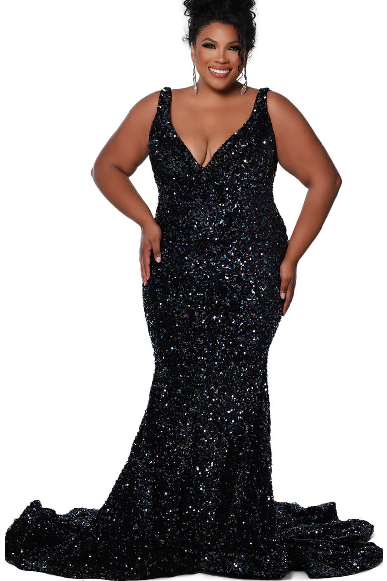V-Neck Mermaid Plus Size Evening Gown, Main, color, Kaleidoscope