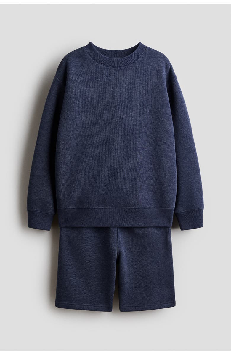H&M 2-piece sweatshirt and sweatshorts set, Main, color, Navy Blue Melange