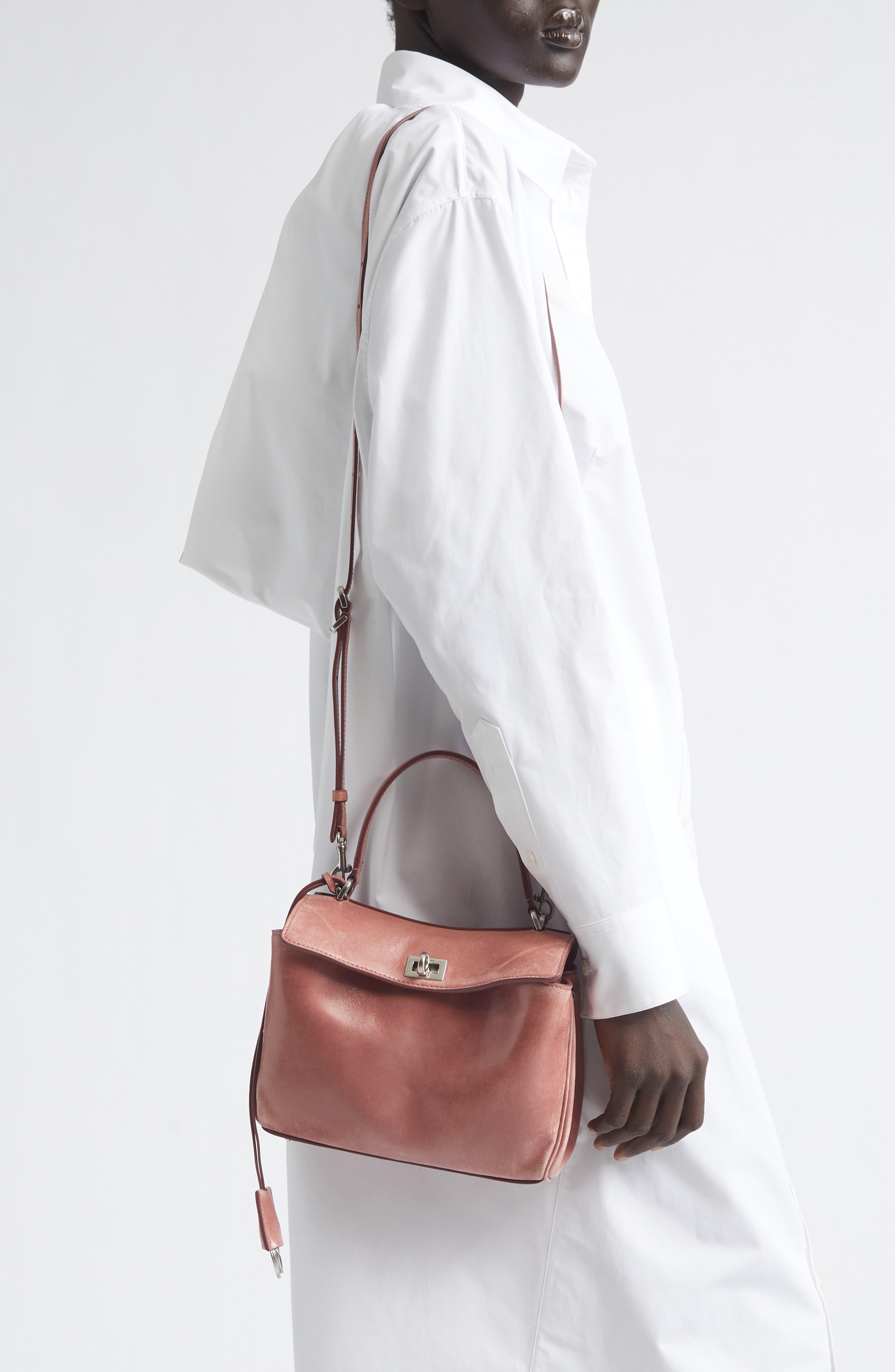Balenciaga Mini Rodeo Lambskin Leather Top Handle Bag, Alternate, color, Rose Quartz