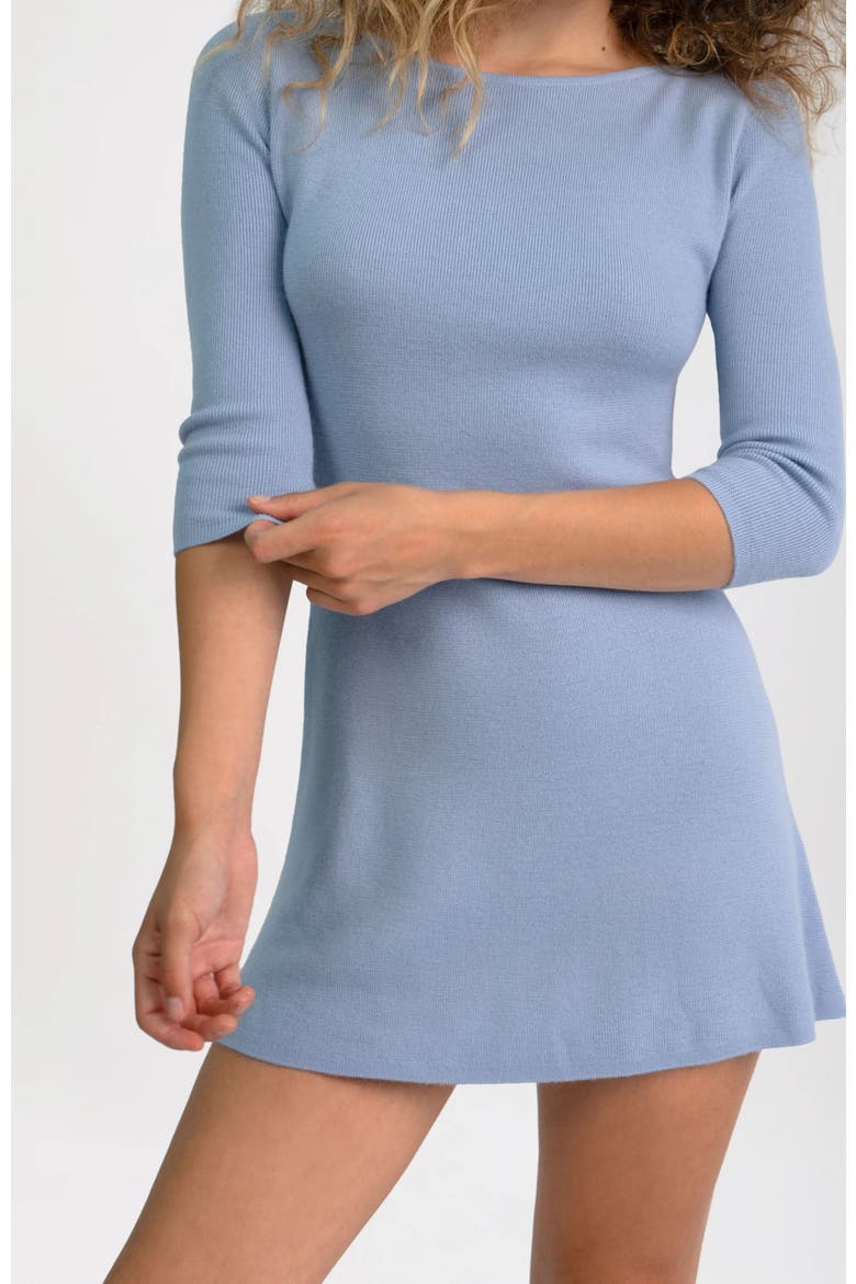 Knit 3/4 Sleeve Boat Neck Dress, Alternate, color, Light Blue