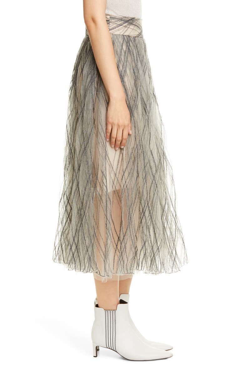 Brunello Cucinelli Sequin Argyle Tulle Midi Skirt, Alternate, color,