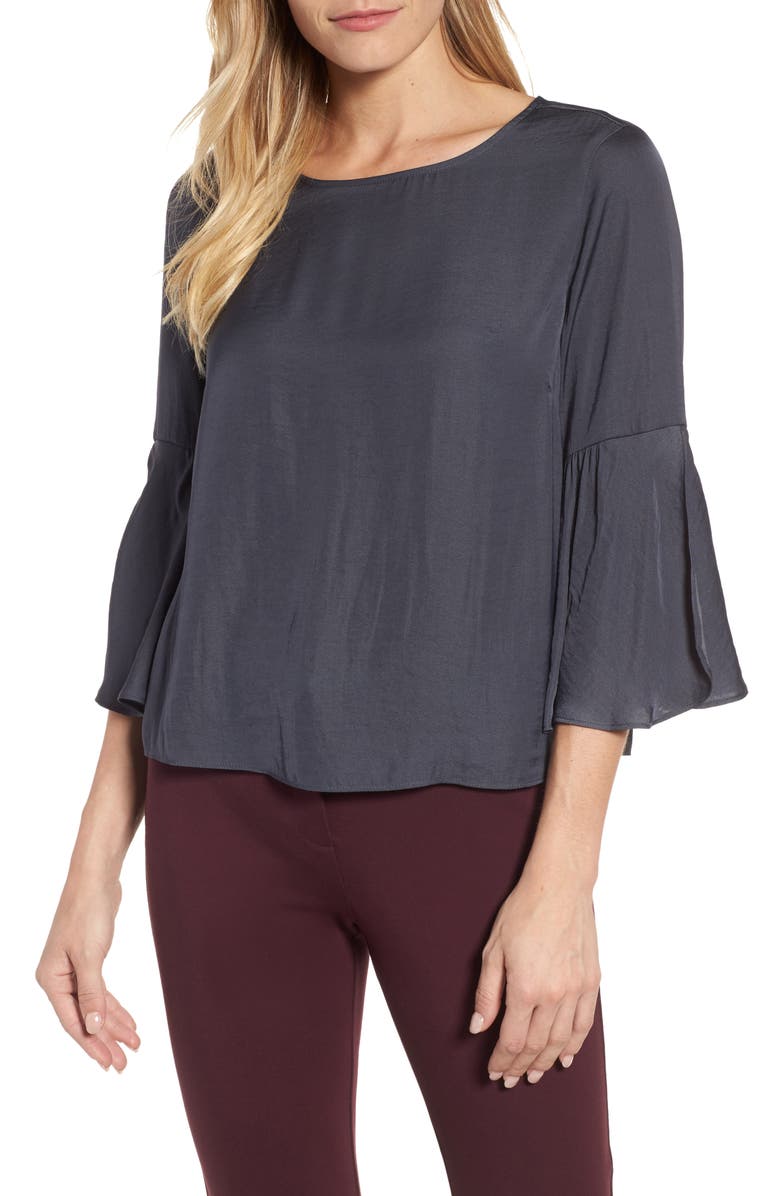 Vince Camuto Hammer Satin Bell Sleeve Blouse, Main, color,