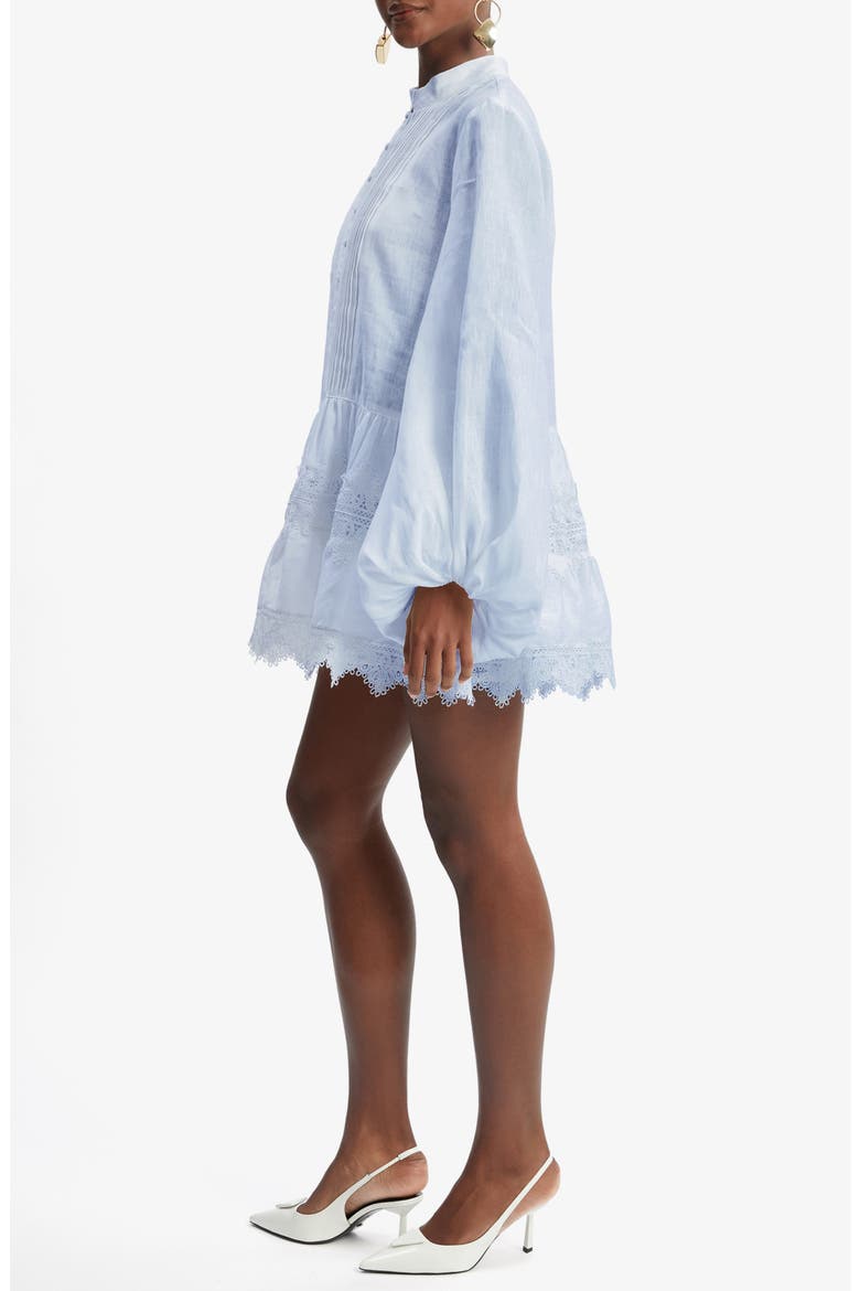 Antonia Lace Trim Long Sleeve Cotton & Linen Minidress, Alternate, color, SOFT BLUE