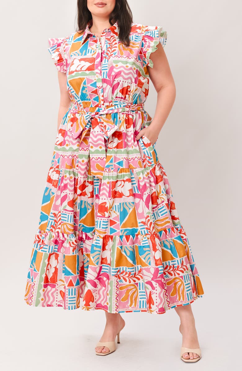 FLYING TOMATO Printed Maxi Shirtdress, Alternate, color, Multi Print