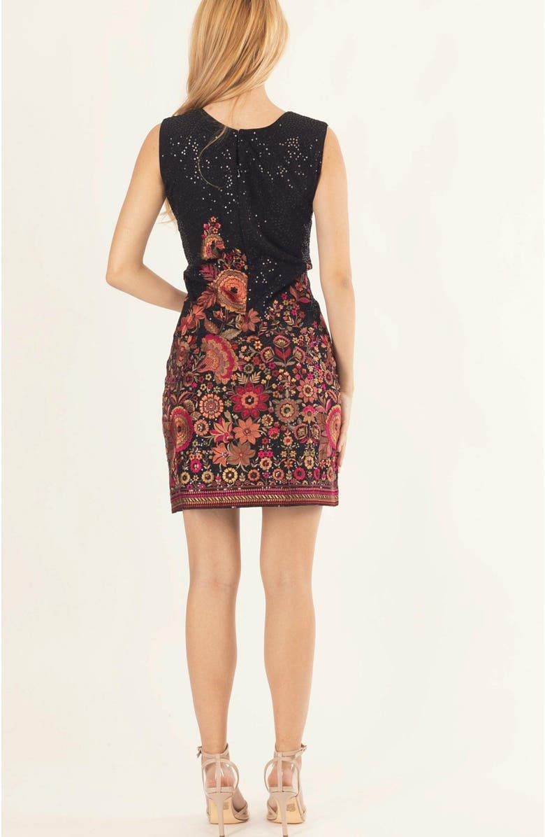 RAAS Ravina Sequins Embroidered Short Dress, Alternate, color, Black