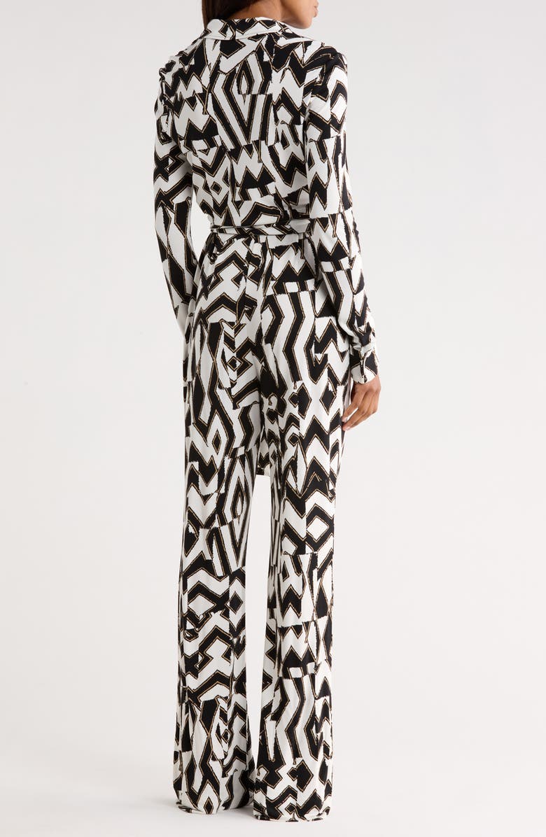 Diane von Furstenberg Michele Long Sleeve Wrap Jumpsuit, Alternate, color, Troy Maze - Black/ White