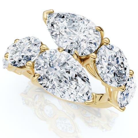 7.10Ct Pear & Oval Shape Bypass Ring Gold Lab Grown