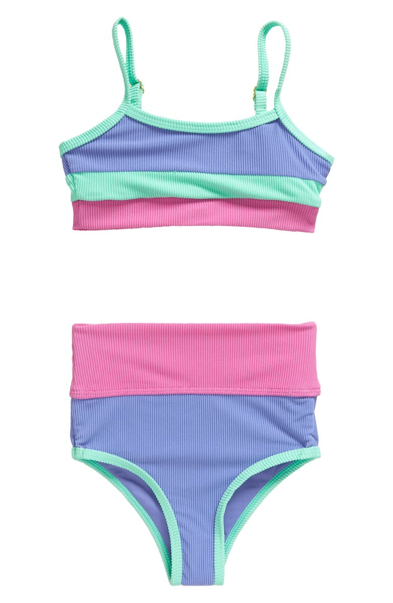 Beach Riot Kids' Little Eva & Emmie Colorblock Rib Two-Piece Swimsuit, Main, color, 