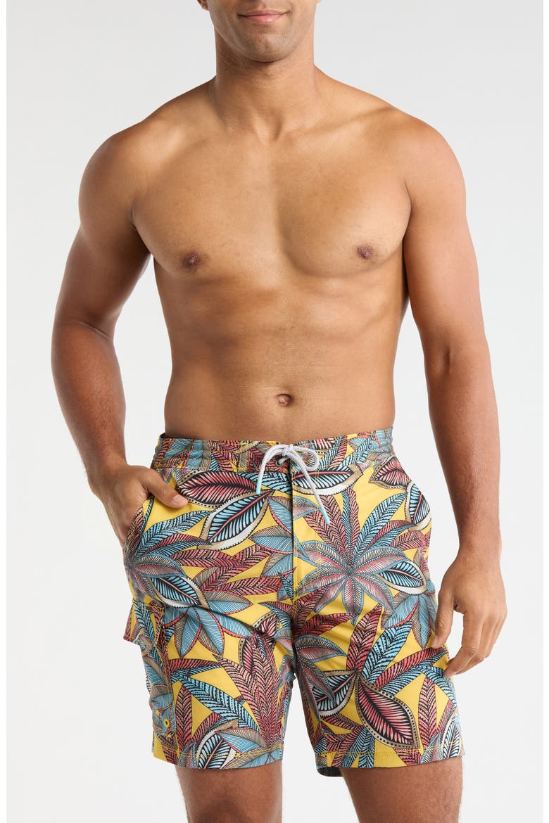 Baja Luau Board Shorts, Main, color, DAFFODIL DAZE