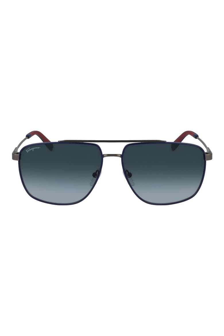 60mm Gradient Navigator Sunglasses, Main, color, MATTE DARK RUTHENIUM/ BLUE