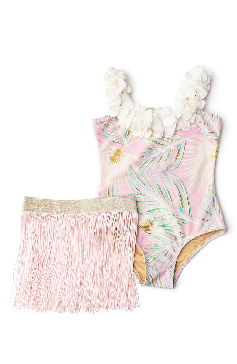 Shade Critters Kids' One-Piece Swimsuit & Fringe Cover-Up Skirt Set, Main, color,