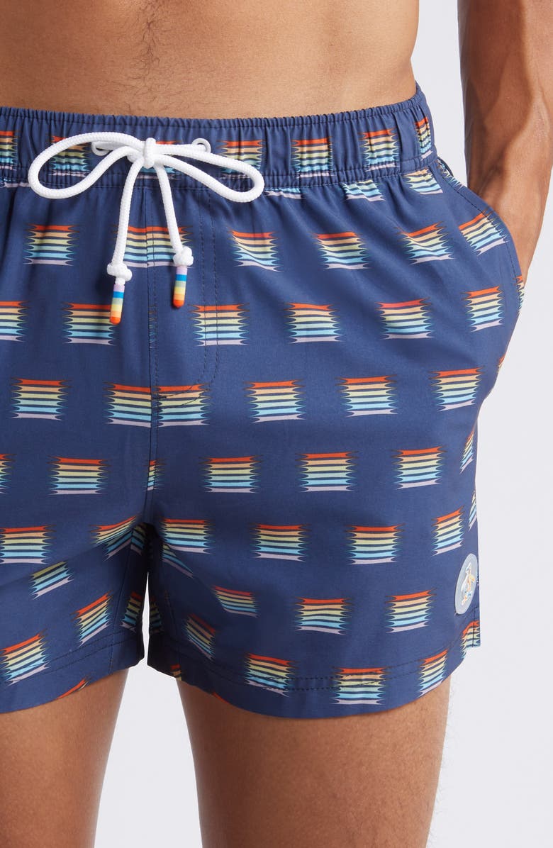 Original Penguin Print Swim Trunks, Alternate, color, Sargasso Sea