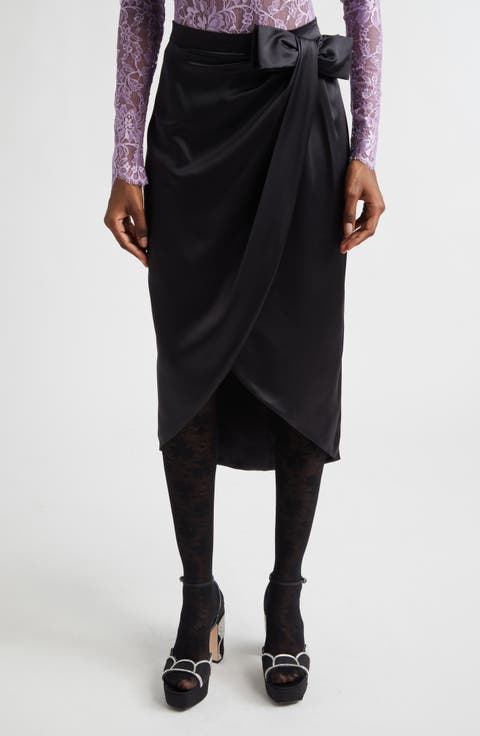 Bow Detail Crepe Back Satin Skirt