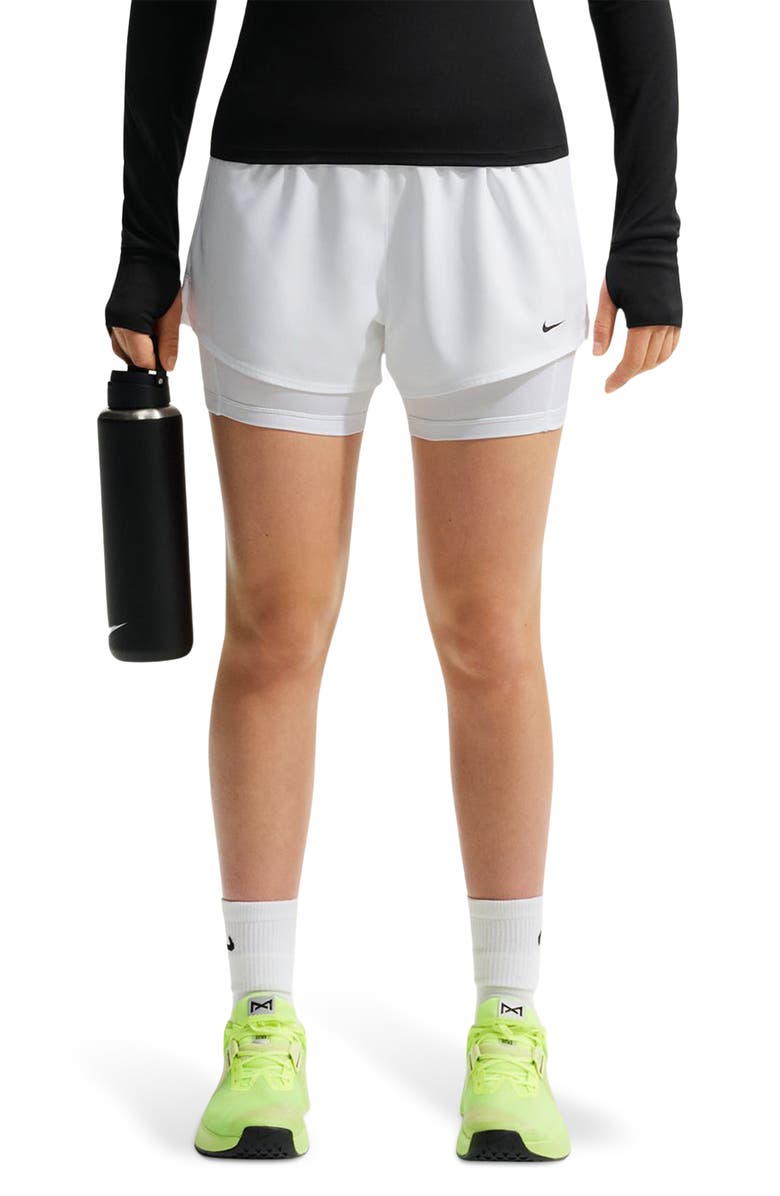 Nike One Dri-FIT High-Waisted 3-Inch 2-in-1 Shorts, Main, color, White/ Black