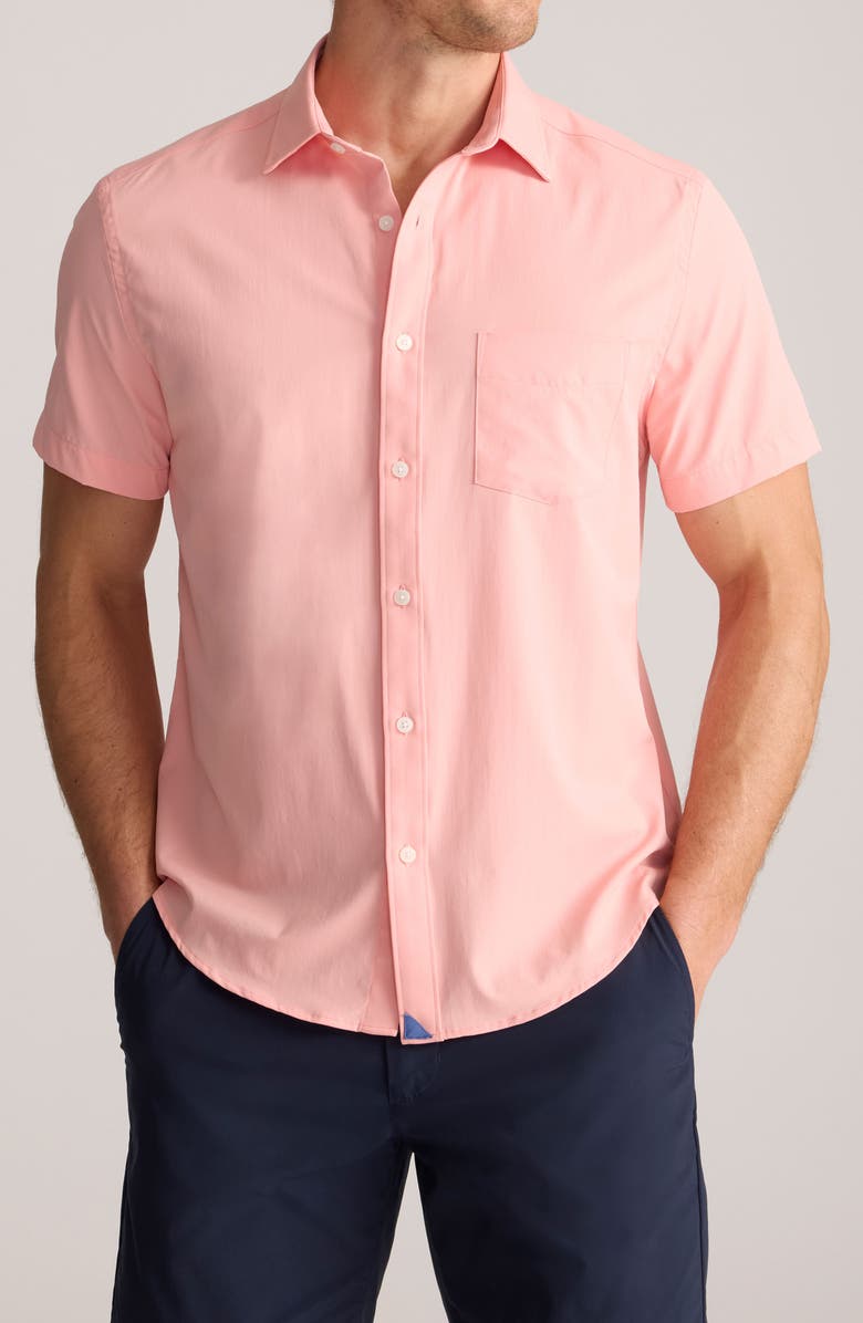 UNTUCKit Gironde Short Sleeve Performance Button-Up Shirt, Main, color, Peaches And Cream