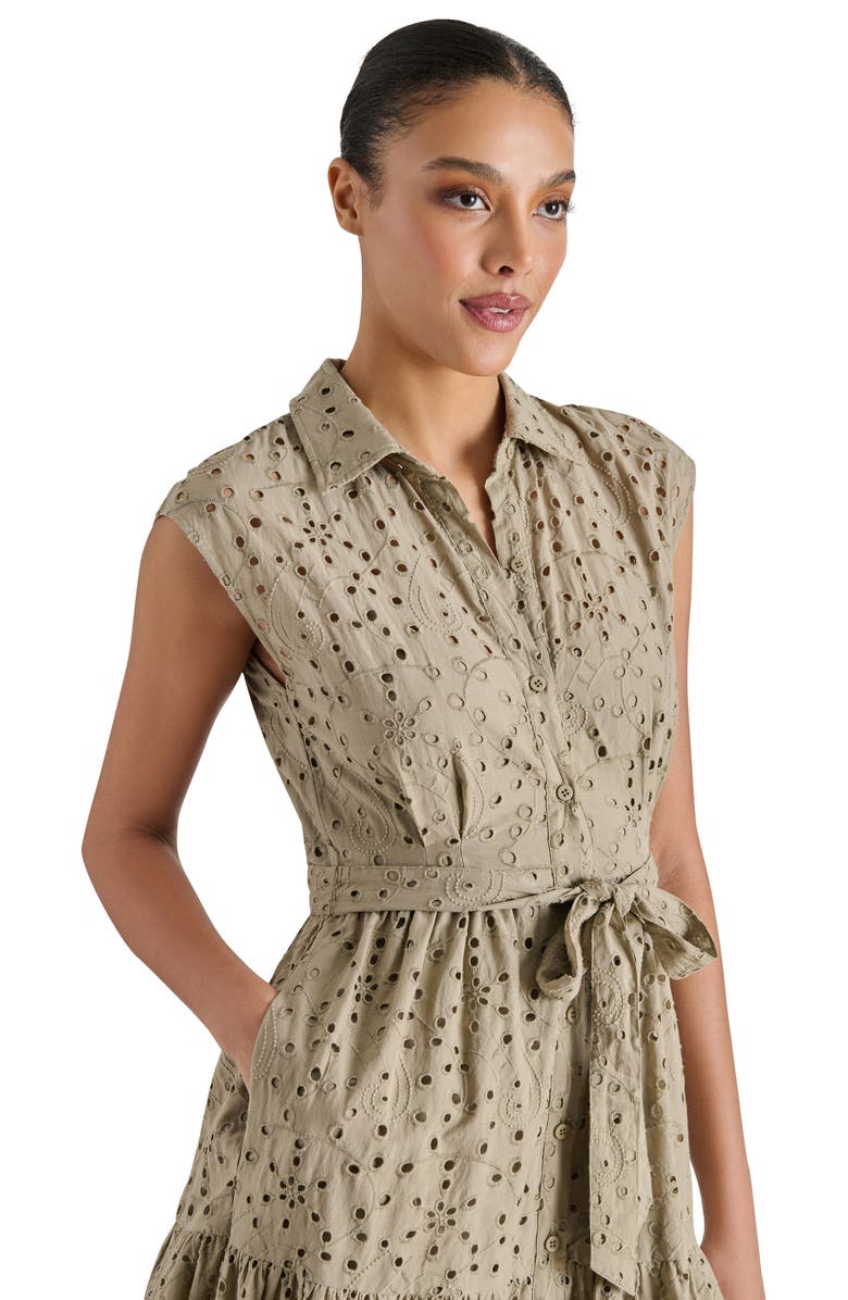 Steve Madden Clover Embroidered Eyelet Sleeveless Tiered Shirtdress, Alternate, color, Silvery Grey