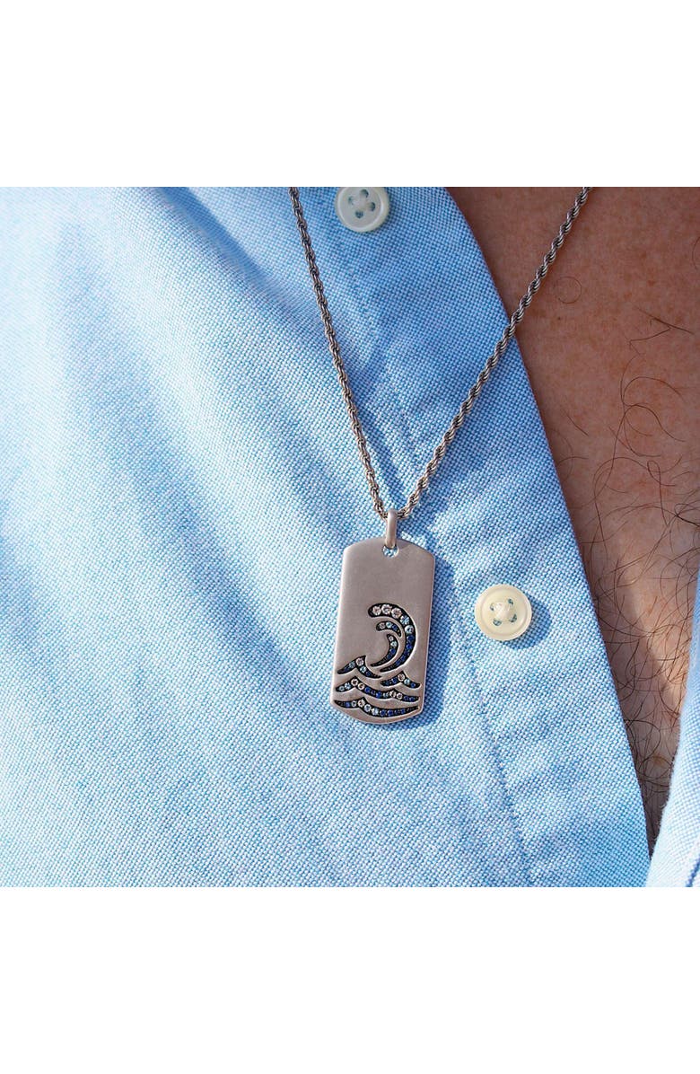 LuvMyJewelry Surfrider Beach Sapphire & Topaz Silver Tag Necklace, Alternate, color, Silver