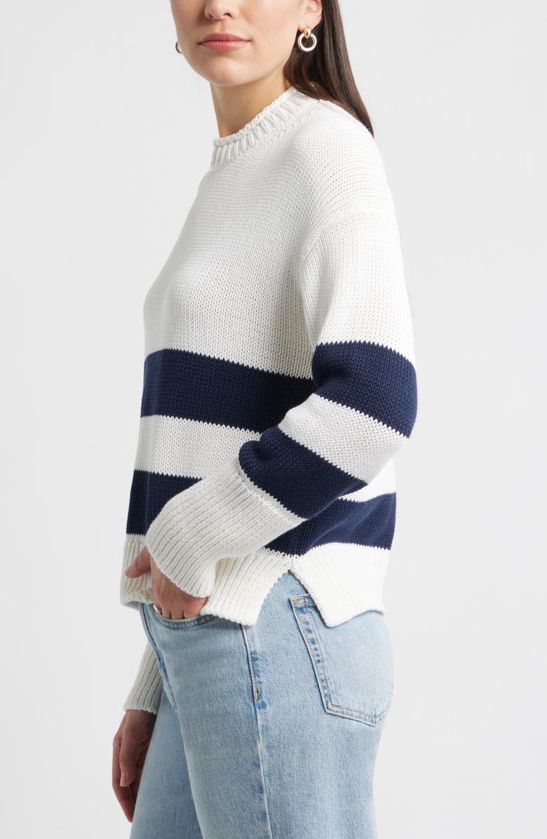 Caslon<sup>®</sup> Stripe Roll Neck Cotton Sweater, Alternate, color, White- Navy Placed Stripe