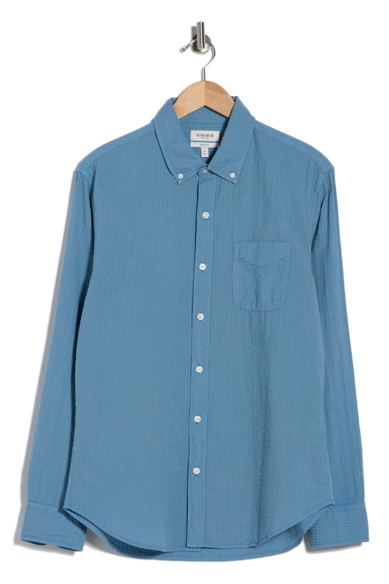 Everyday Button Down Cotton Shirt, Alternate, color, LIGHT BLUE SEERSUCKER