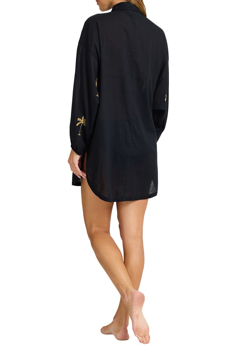 Catalina Coast Palm Cover-Up Shirt, Alternate, color, BLACK