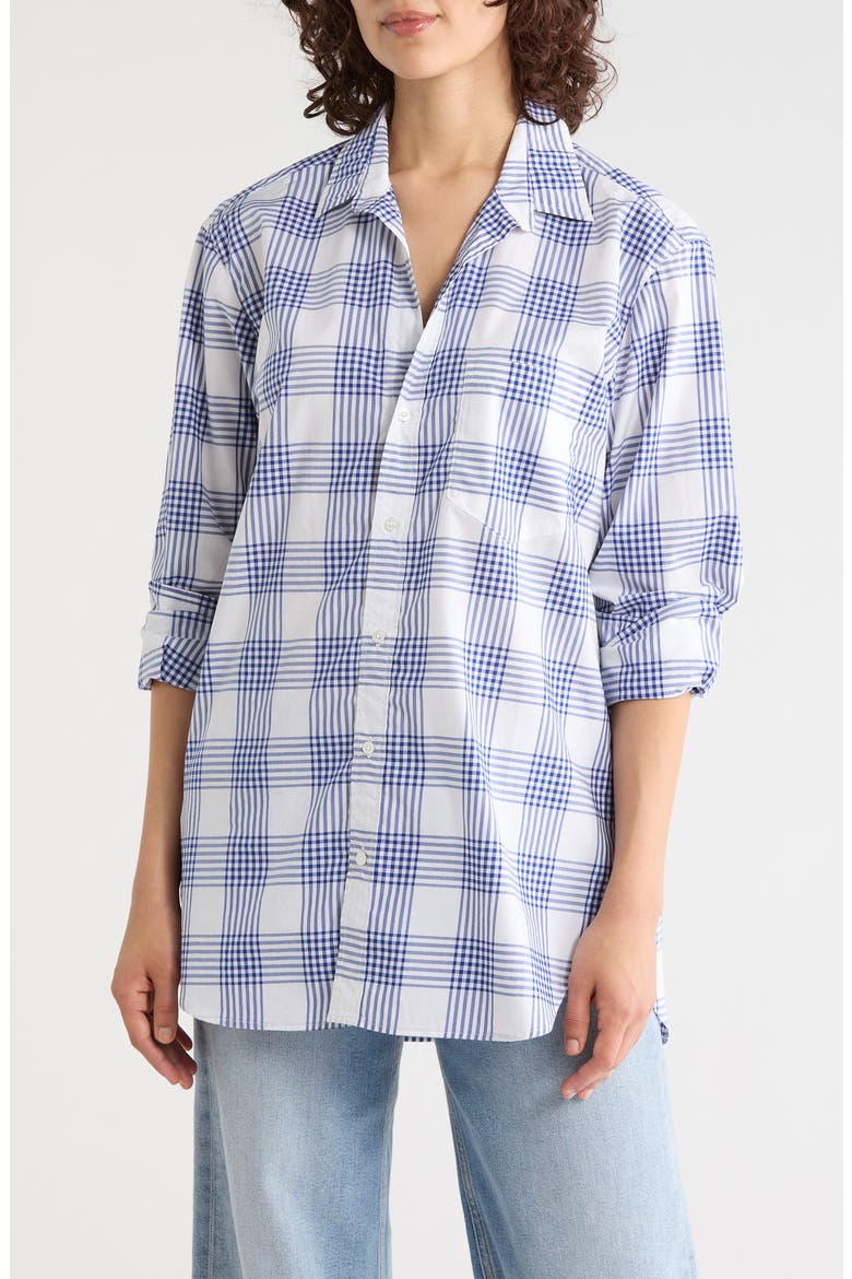 BOYFRIEND BUTTON-UP SHIRT, Main, color, BLUE GRID