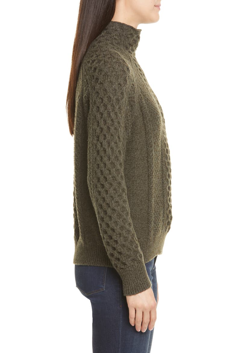 Mixed Cable Wool & Cashmere Blend Sweater, Alternate, color, HEATHER FROG/ FOREST
