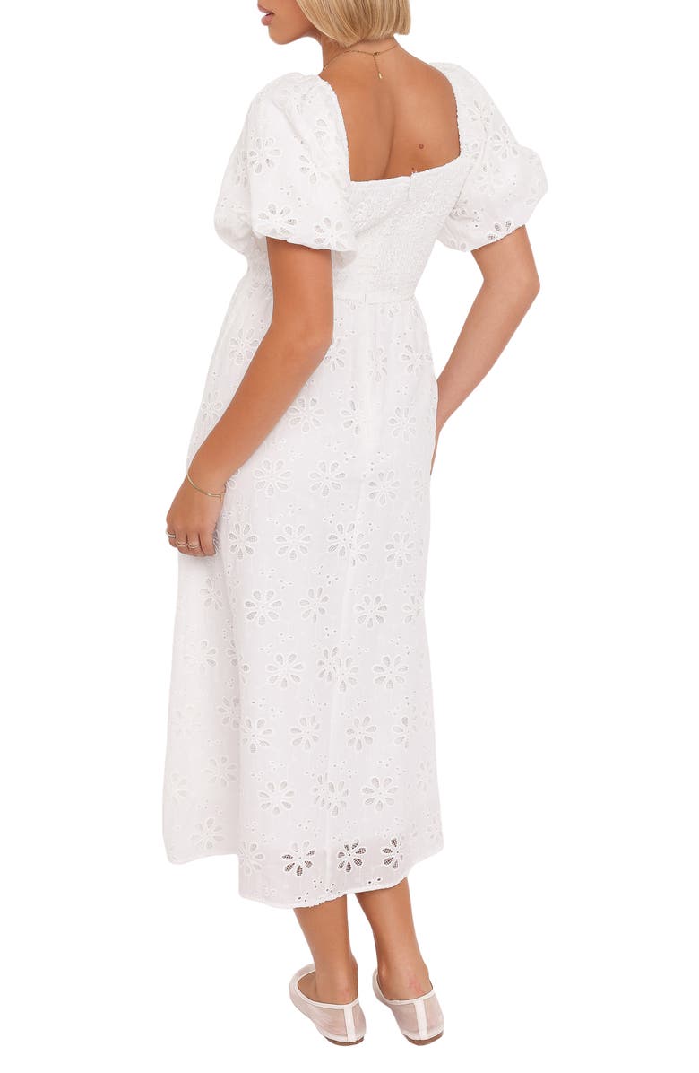 Petal & Pup Clo Floral Eyelet Puff Sleeve Cotton Midi Dress, Alternate, color, White Broderie
