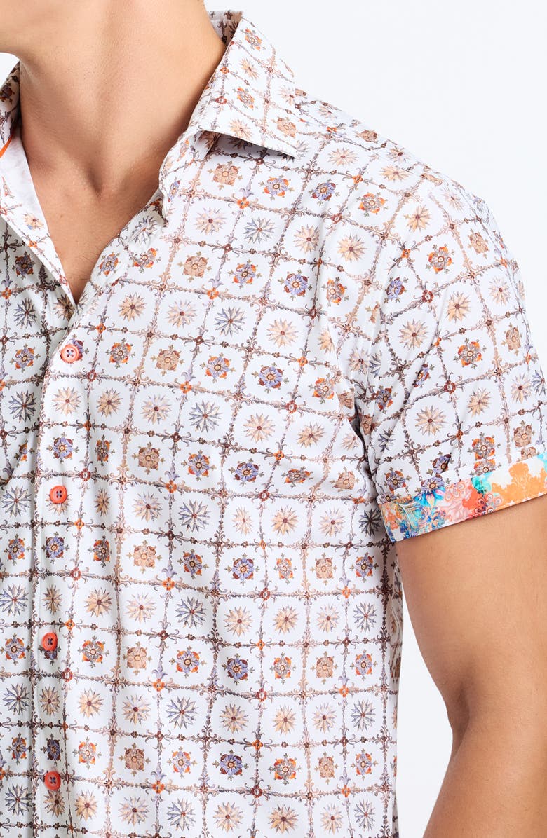 Robert Graham Kai Classic Fit Medallion Print Short Sleeve Knit Button-Up Shirt, Alternate, color, Multi