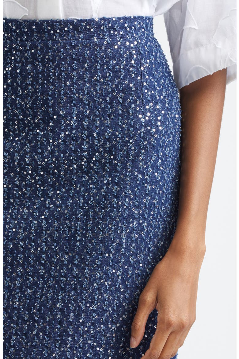 Sequin Embellished Pencil Midi Skirt, Alternate, color, INDIGO/ SILVER