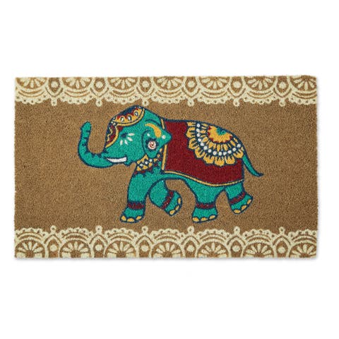 Indian Elephant Coir Doormat, Non-Slip PVC Backing