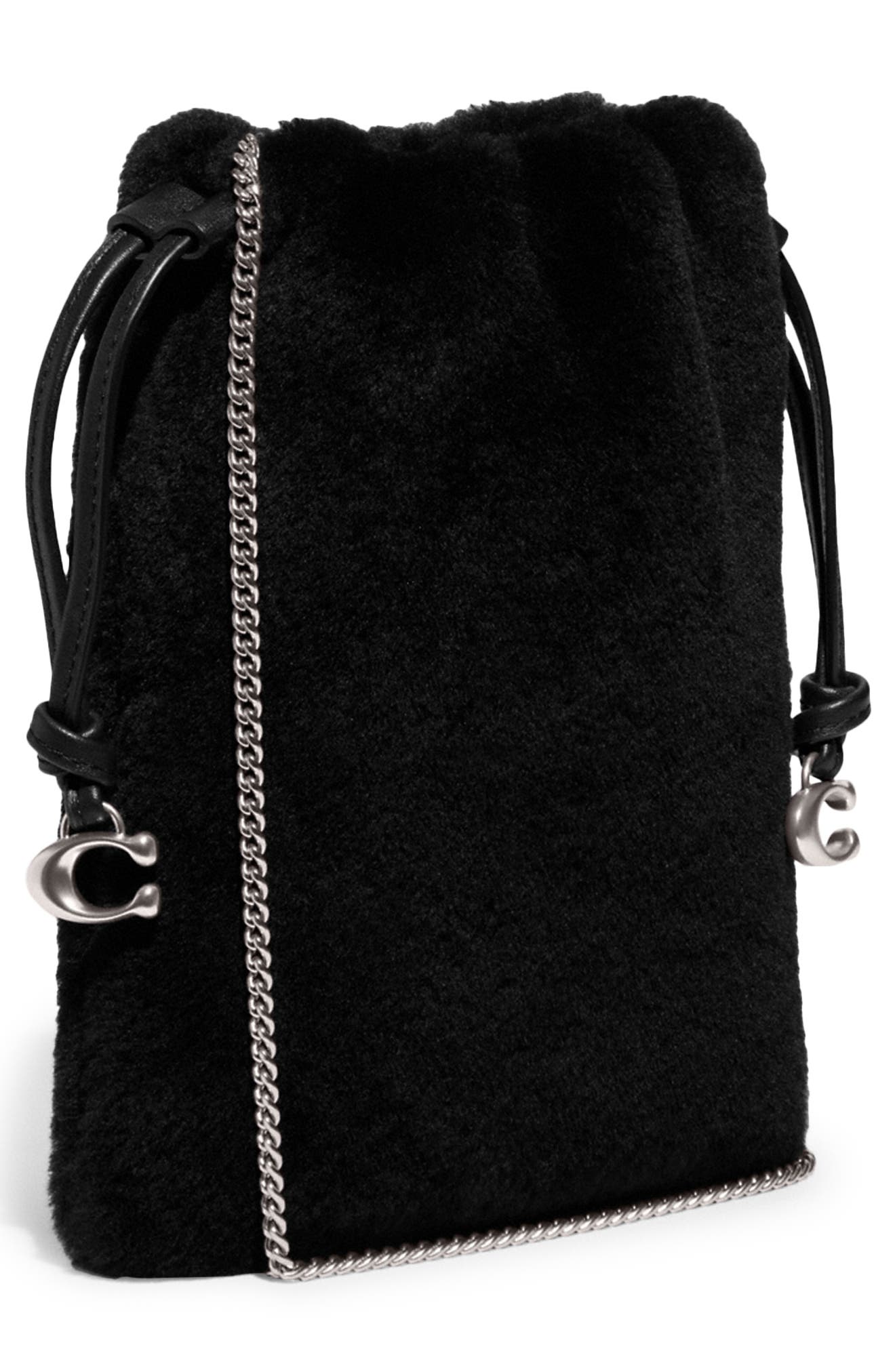 COACH Genuine Shearling Drawstring Bag, Alternate, color, 