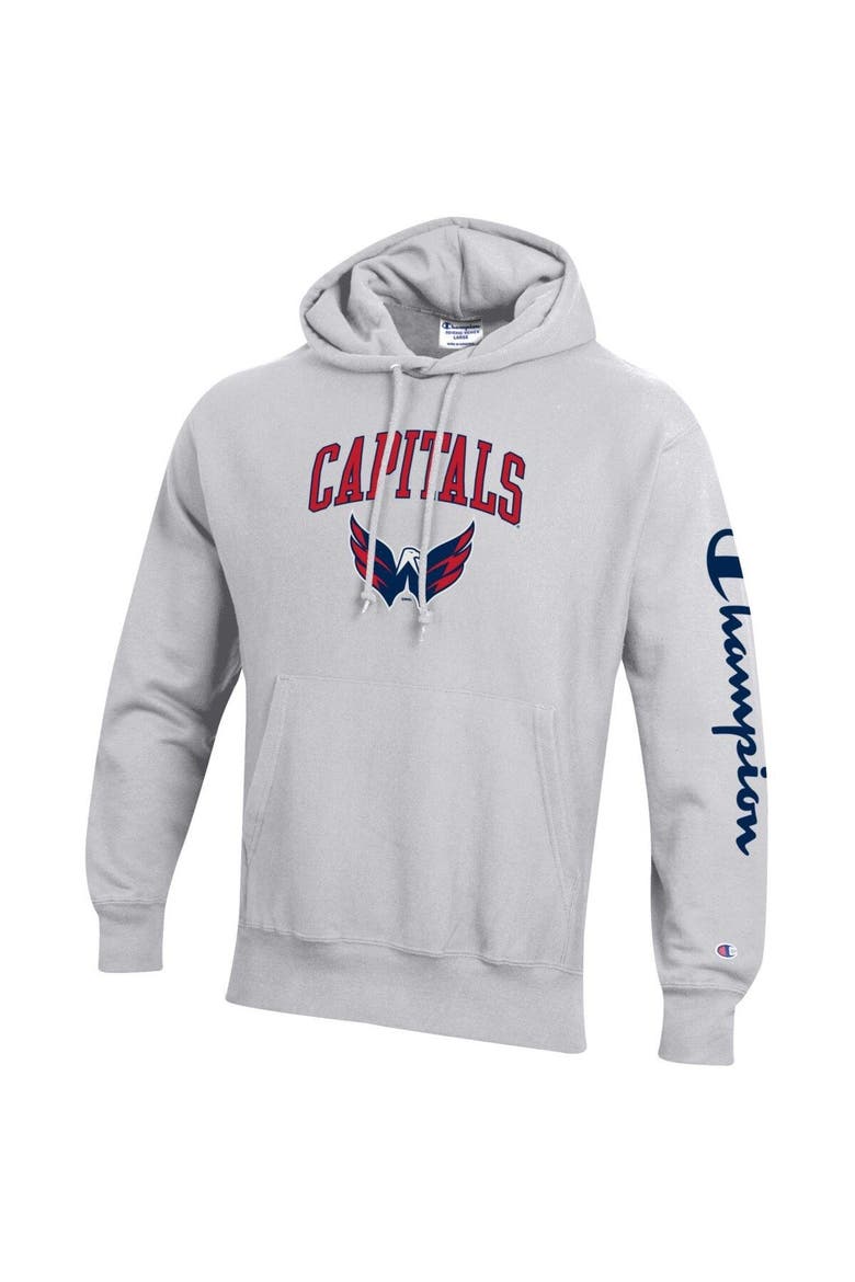 Men's Champion Heather Gray Washington Capitals Reverse Weave Pullover Hoodie, Alternate, color, Heather Gray