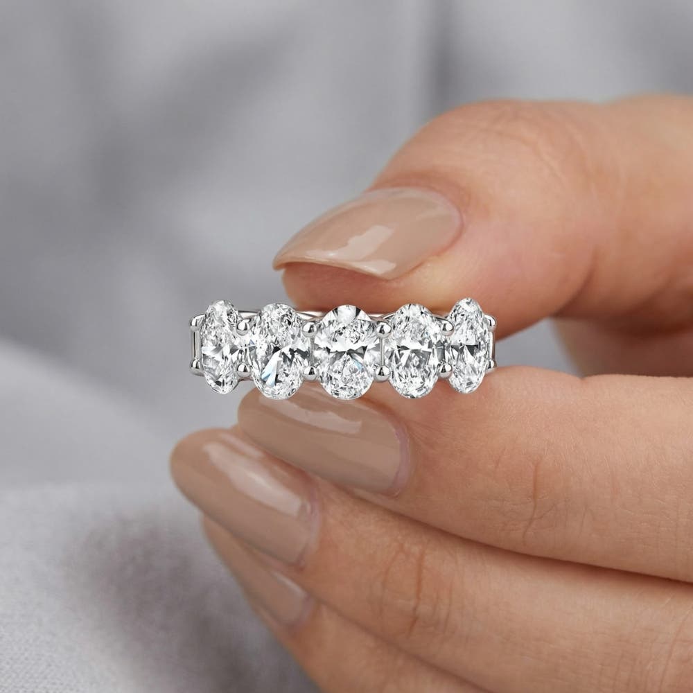 Женские аксессуары Bliss Diamond 3Ct Oval Shape Diamond Five Stone Wedding Ring 14k Gold Lab Grown — фото 4