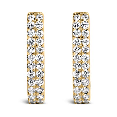 10K Gold 1/4 Cttw Lab Grown Diamond Double Row Huggie Hoop Earrings