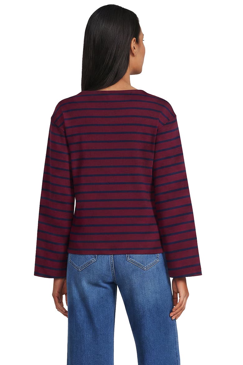 Bracelet Sleeve Supima Cotton Boat Neck Flare Sleeve Top, Alternate, color, Burgundy/Navy Breton Stripe